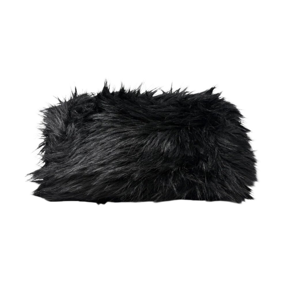 PRADA Vintage Faux Fur Fabric Tote Bag Black Silver Charm Triangle Logo [106226] - Picture 9 of 15